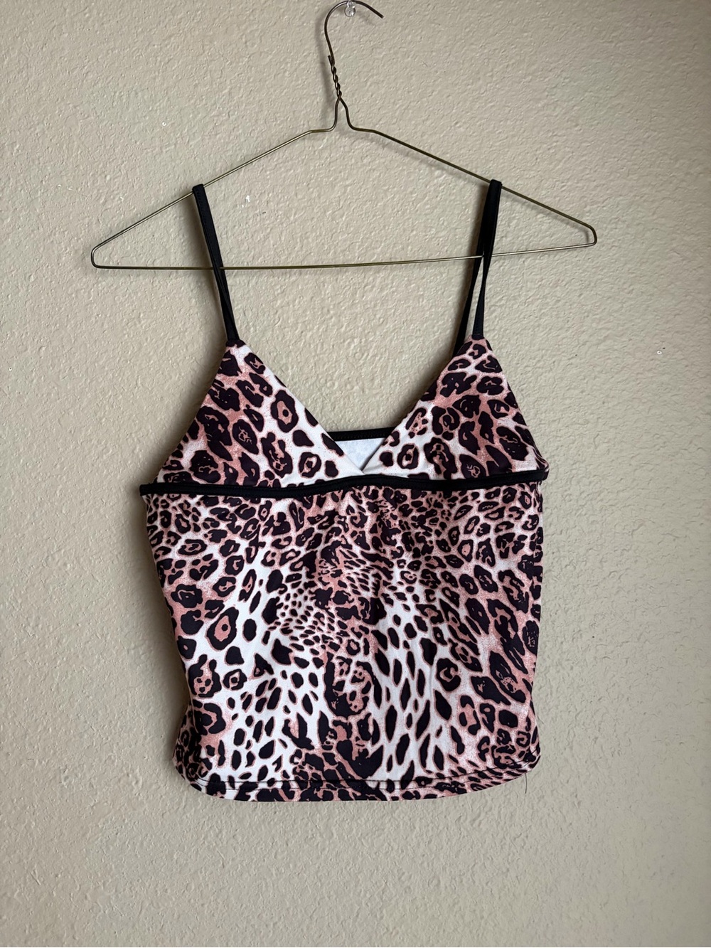 Leopard Print Pink Cami Tank Top with Black Trim